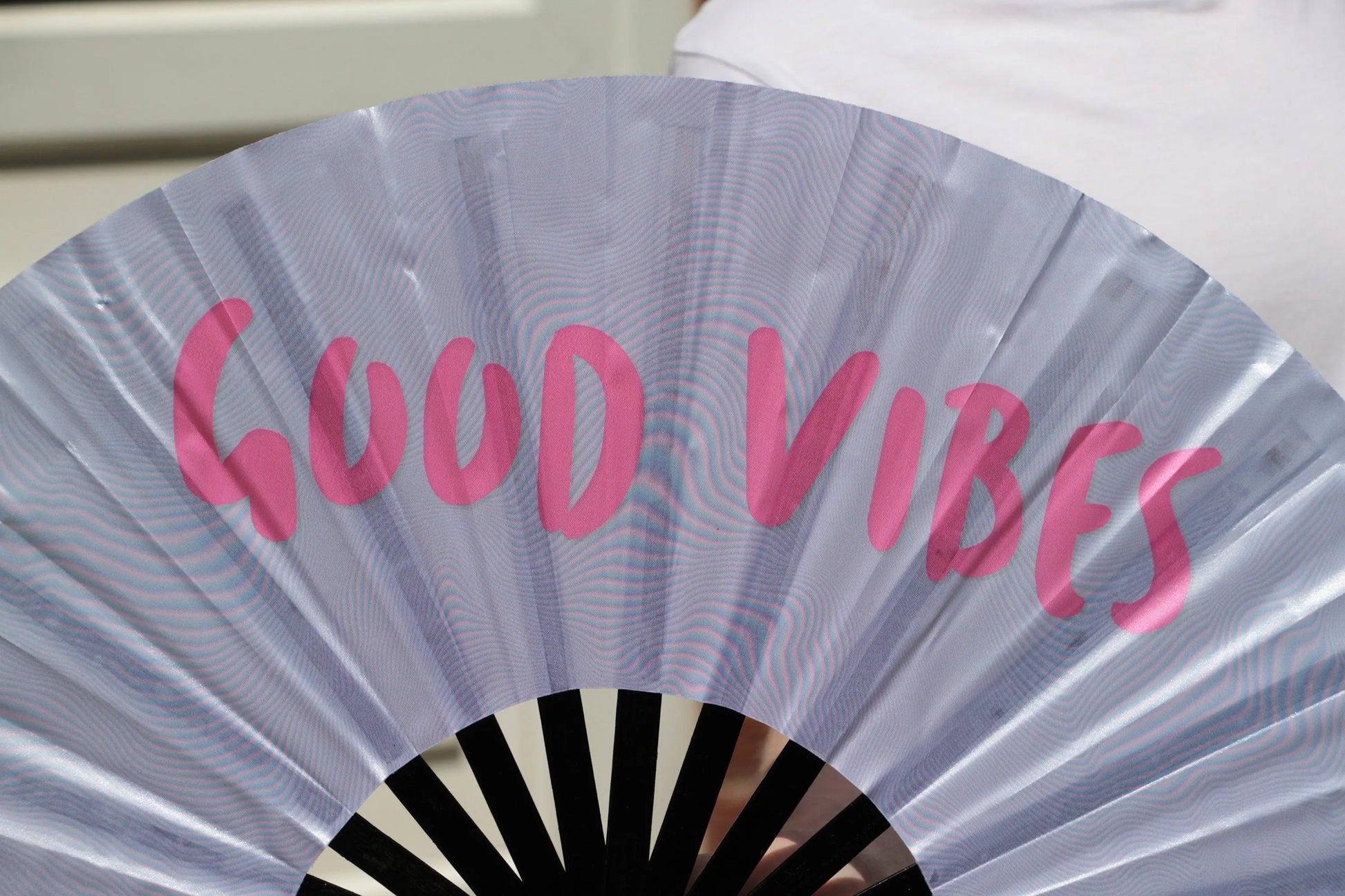 Clack Fan - HAND FAN Large 25" Holographic Good Vibes - ibiza Holiday Neon Dragcon rpdr drag queen - Festival Merch - heat wave keep cool