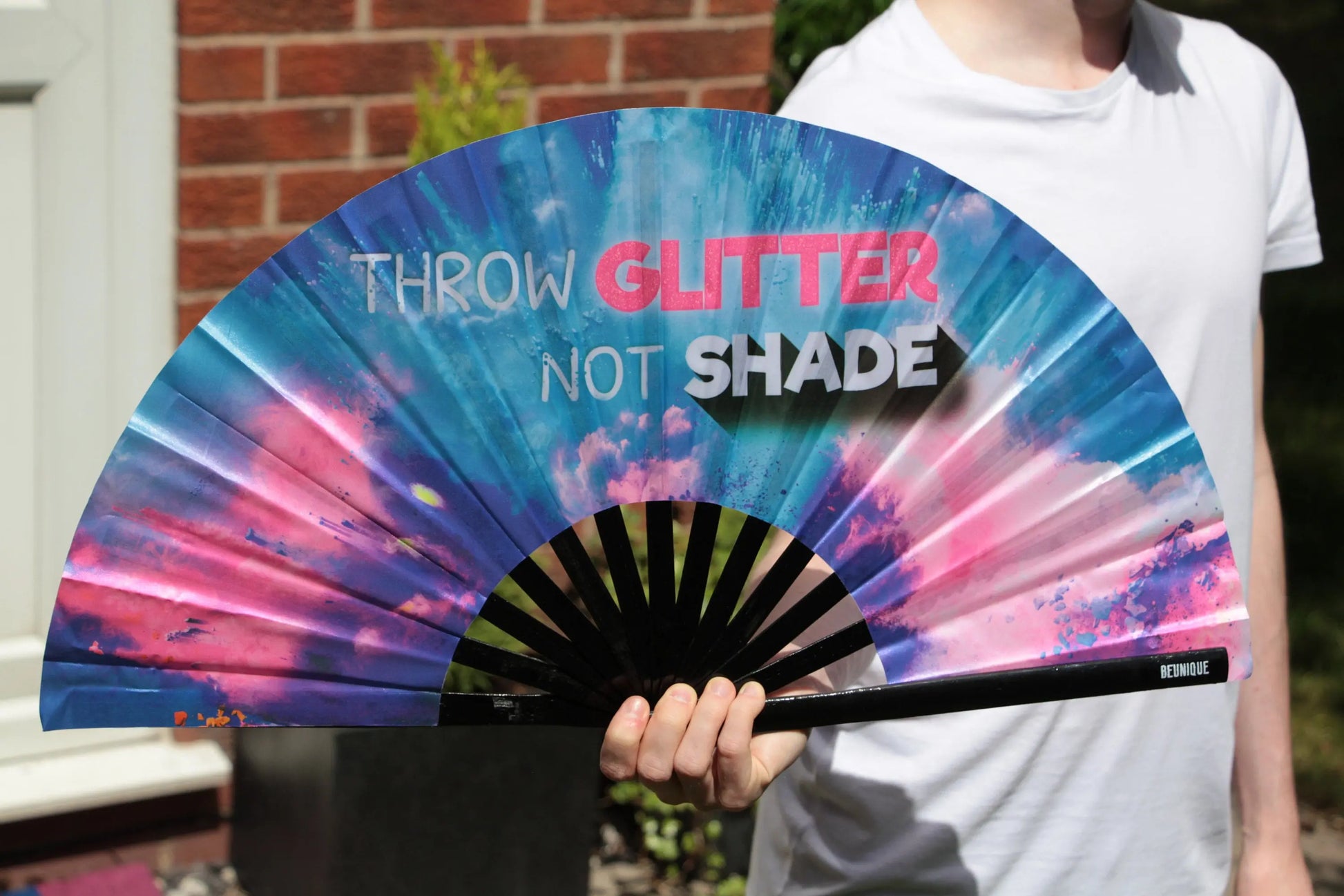 Large Clack Fan - Throw glitter not shade - perfect for a holiday, rave, festival - Rupaul's Drag Race inspired Large Hand Fan