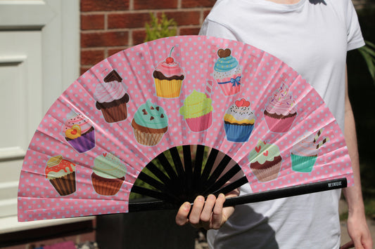 Fairy Cake Clack Fan - Giant Hand Fan 25" - Gift for Baker - GBBO Great British Bake off - Cup Cake anime manga Japanese cupcake