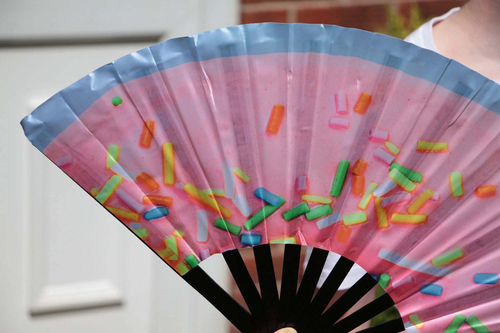 Clack Fan - Hand Fan LARGE | Ru Pauls drag race inspired Folding Fan UV Fabric Donut - perfect for dragcon UK Giant Hand fan Festival merch