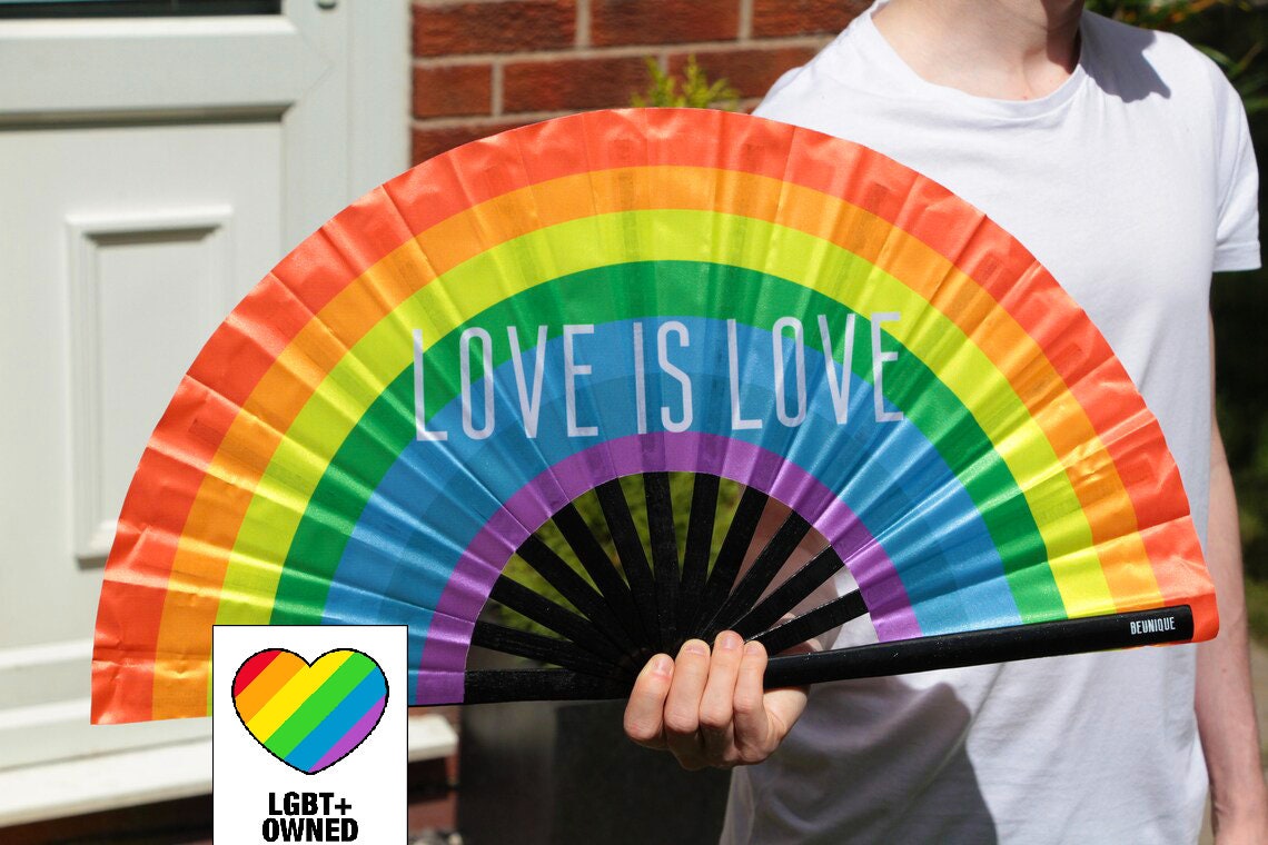 Clack Fan Pride Flag Fan - Giant LGBTQ+ Rainbow Flag Fan - High Quality Rainbow Fan - Great for Pride -  Manchester London pride