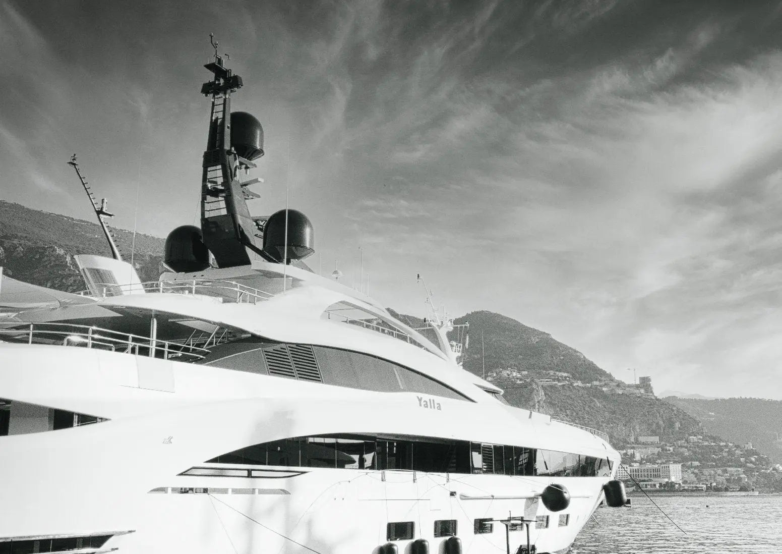 Monaco Harbour Print - Super Yacht - Monaco Poster - Black and White - Living room office home decor - A4 A3 A2 - Festival Merch