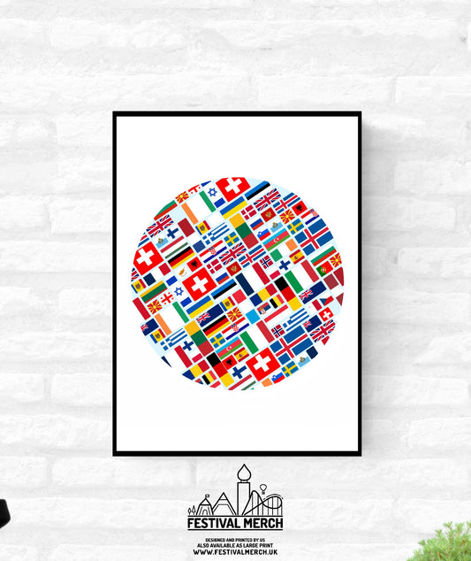Personalisable - Any words - Eurovision Inspired Premium Quality Print - Music Song Contest European Flags - Festival Merch