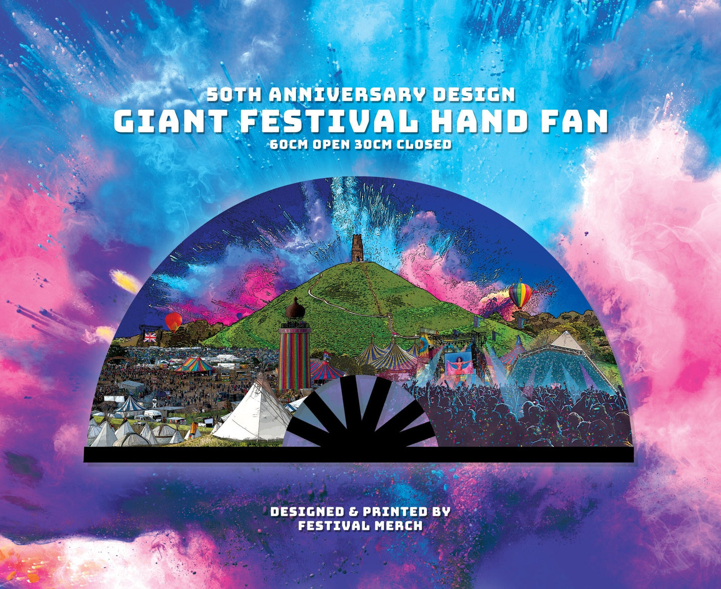 Collectors Edition - LOW STOCK - Music Festival Inspired Clack Fan - GIANT 60CM Size - Premium Quality Hand Fan - Festival Merch
