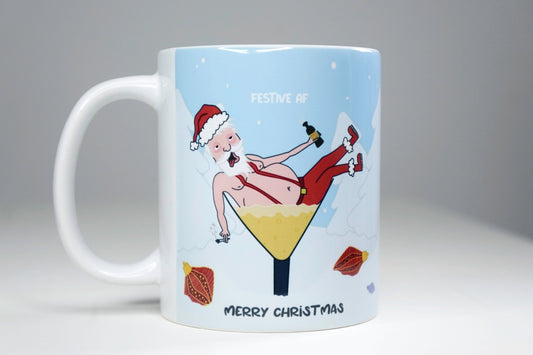 Funny Christmas Mug - Personalised Christmas gift - drunk santa - funny Christmas mug - festive AF - Any words