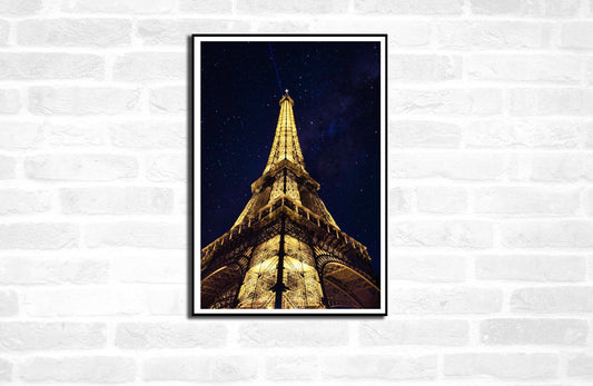 Paris Travel Print - Night Sky Eiffle Tower France at night -  Office Home Decor - A4 A3 A2 - Festival Merch