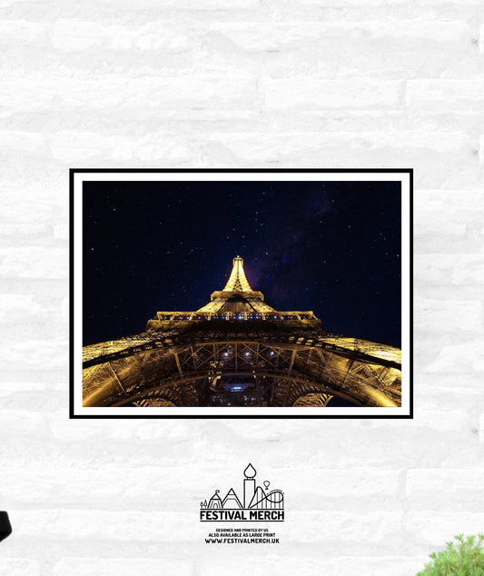 Paris Travel Print - Night Sky Eiffle Tower France at night -  Office Home Decor - A4 A3 A2 - Festival Merch