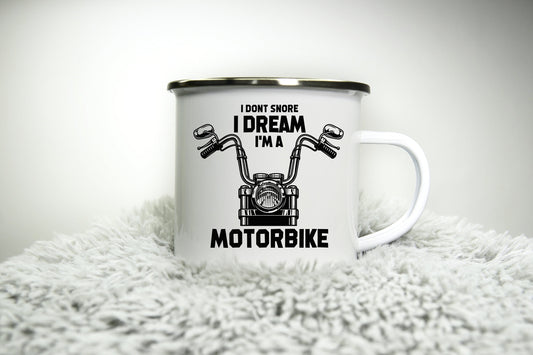 I dream I'm a motorbike -  12oz Camping Mug - Funny Rude inappropriate Motorbike Gift Biker for Dad Gift Biker Grandad Cup Road Racing