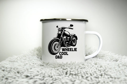 Wheelie Cool Dad Mug -  12oz Camping Mug - Funny Rude inappropriate Motorbike Biker Gift for Dad Gift Biker Grandad Cup Road Racing trip