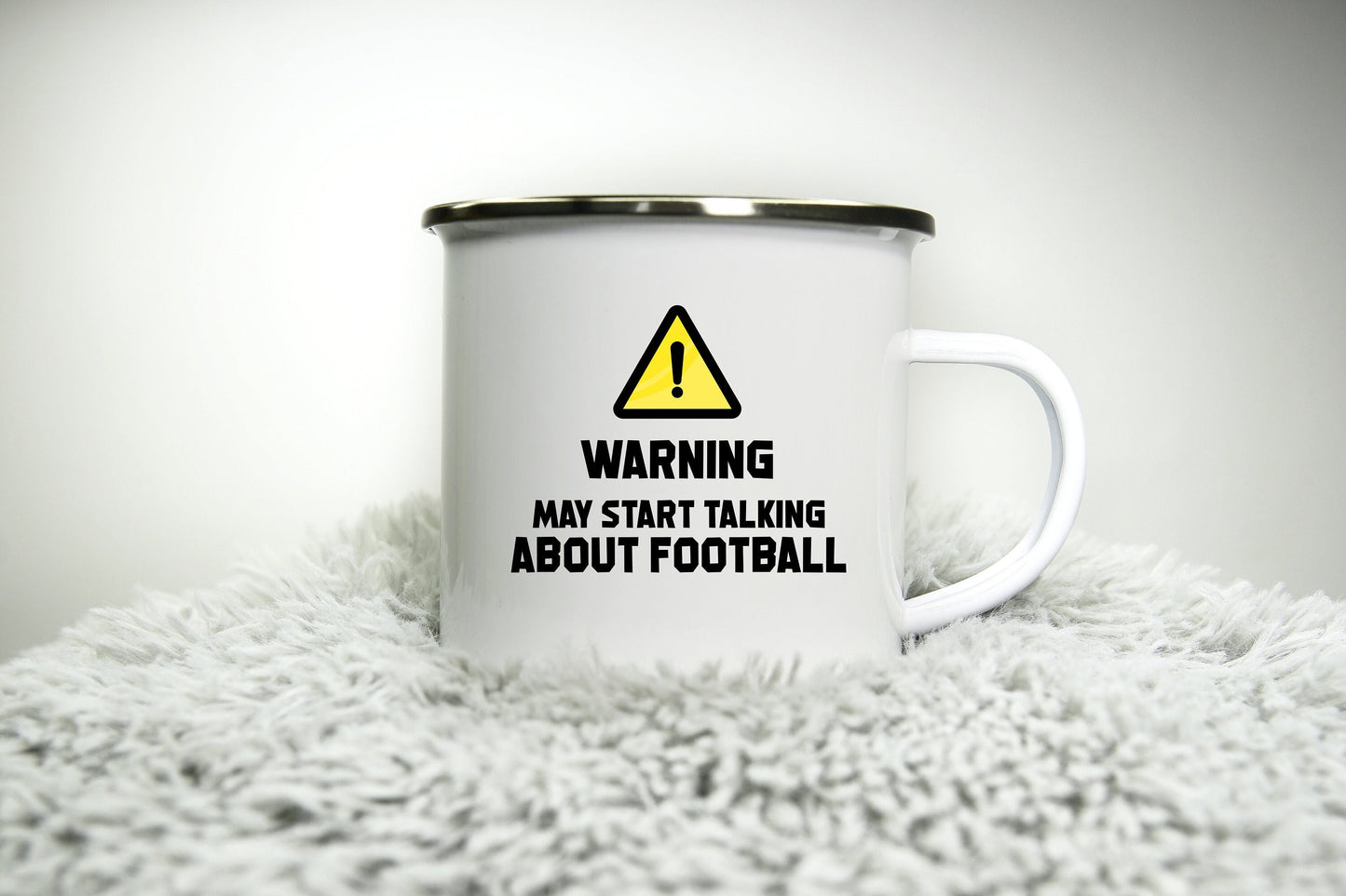 Personalised Warning May Start Talking about Football -  12oz Camping Mug - Football Car Motorbike Biker Gift for Dad Mum Biker Grandad Cup