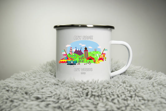 2025 Personalised 12oz Camping Mug - (Unofficial) Music Festival Inspired - Enamel 350ml White Cup Music Festival Fan Gift Travel Mug