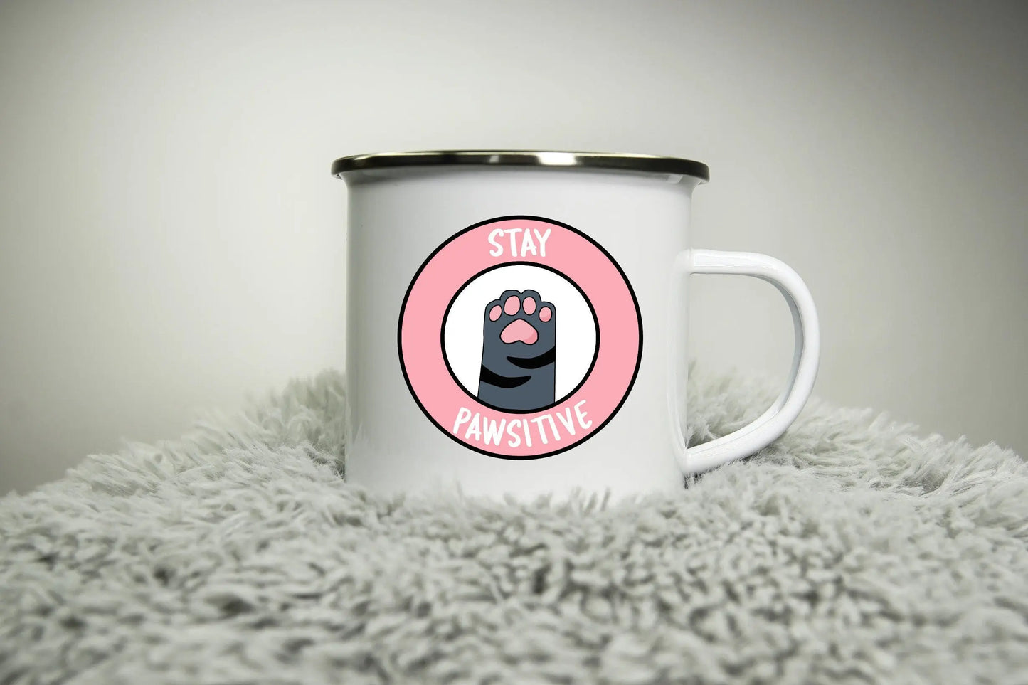 Stay Pawsitive - 12oz Camping Mug - cute mug cat cup cat lover Road trip mug