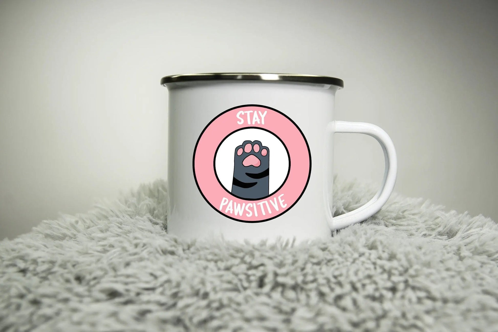 Stay Pawsitive - 12oz Camping Mug - cute mug cat cup cat lover Road trip mug