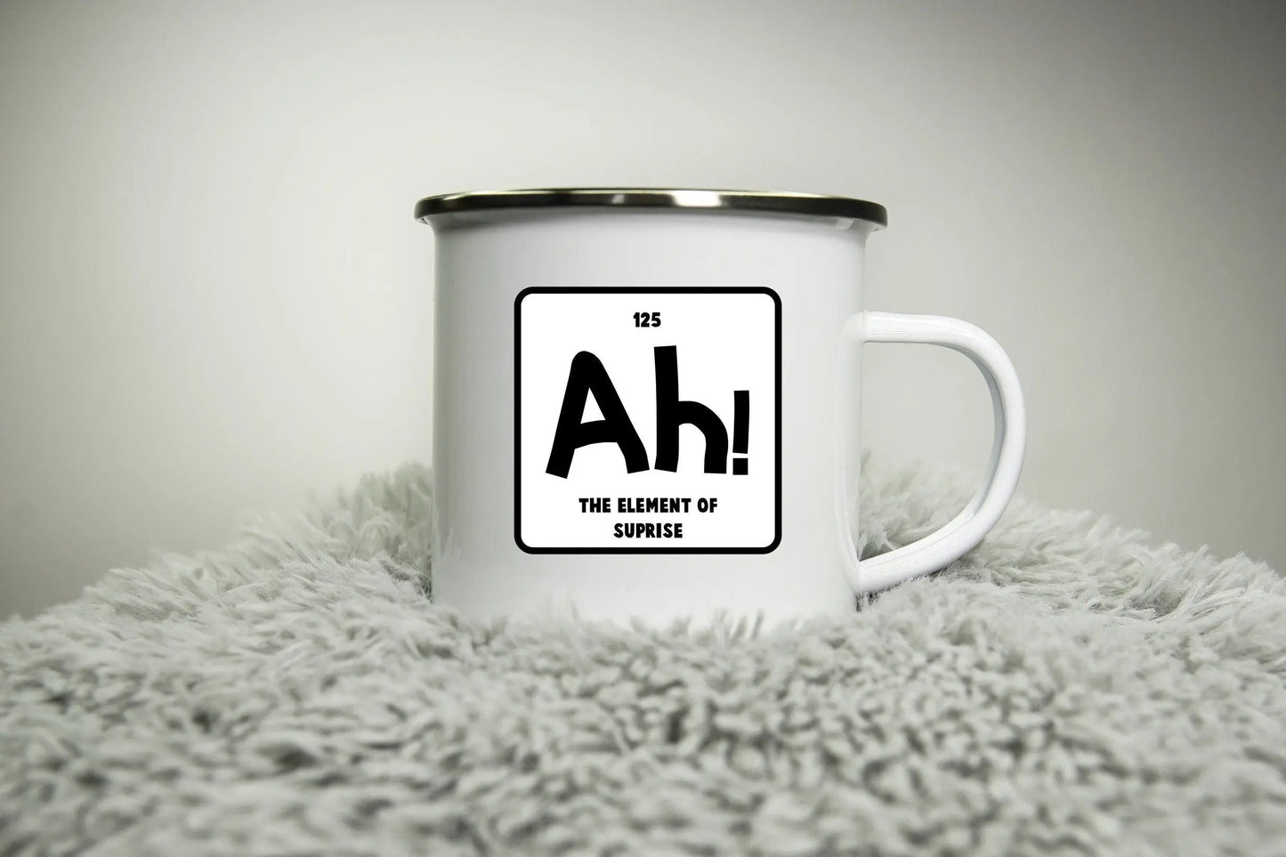 Ah! The element of surprise - 12oz Camping Mug - nerd geek science fun funny camp Road trip mug