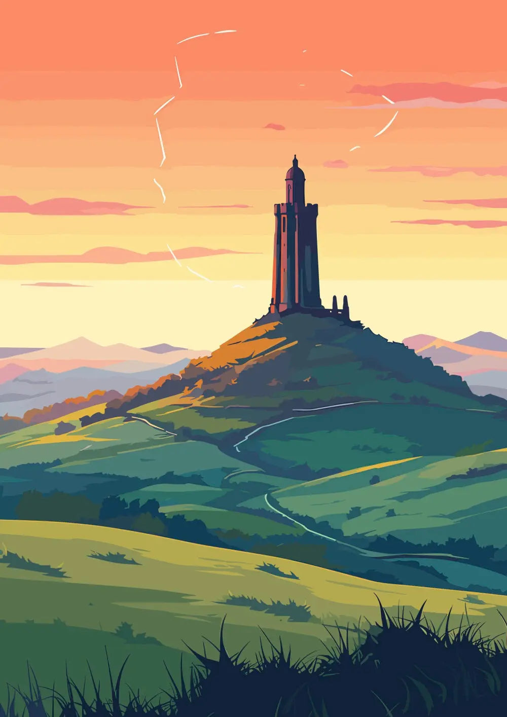 Personalisable Glastonbury Tor Print - A4 A3 A2 - Music Festival Poster - Festival Merch