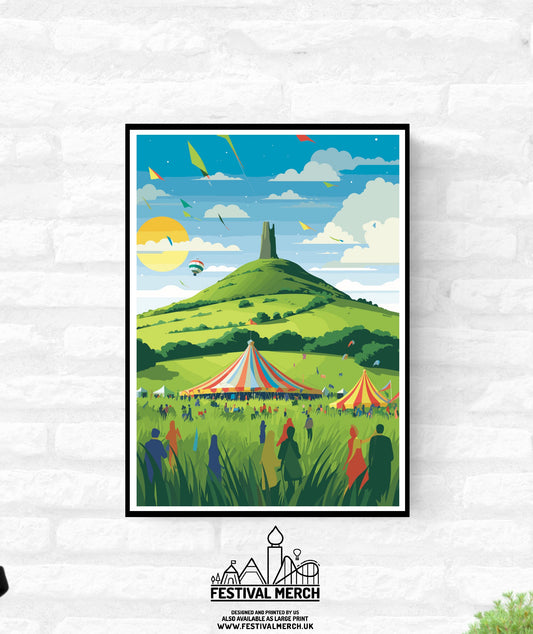 Personalisable Glastonbury Tor Print - A4 A3 A2 - Inspired Glasto Festival Poster - Festival Merch