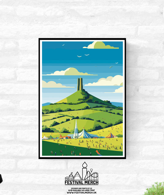 Personalisable Glastonbury Tor Print - A4 A3 A2 - Music Festival Poster - Festival Merch