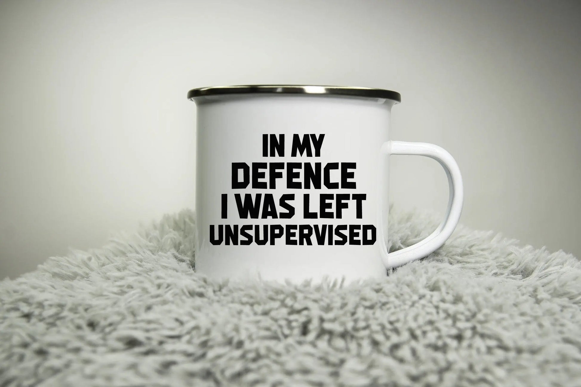 In my defence I was left unsupervised - 12oz Camping Mug - funny work gift for Dad Grandad - tradesman DIY builder engineer Road trip mug