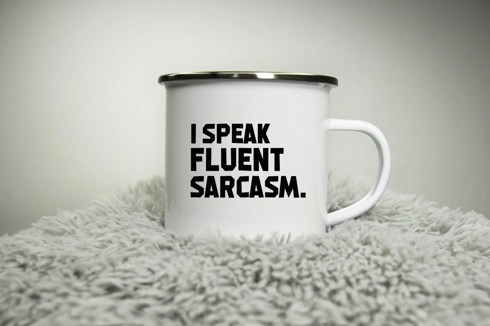 I speak fluent sarcasm - 12oz Camping Mug - funny cup gift for Dad rude cheeky sarcastic nerd comedy gift for colleague gift Road trip mug