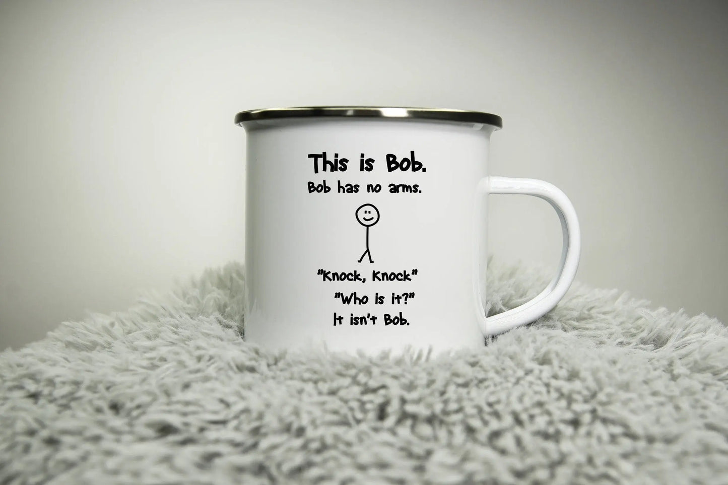 Knock Knock Joke - This is Bob - Funny stick man cup - 12oz Camping Mug - nerd geek fun funny knock knock mug Road trip mug
