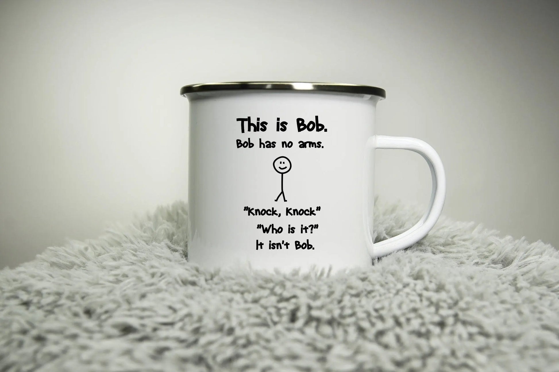 Knock Knock Joke - This is Bob - Funny stick man cup - 12oz Camping Mug - nerd geek fun funny knock knock mug Road trip mug