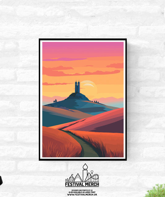 Personalisable Glastonbury Tor Print - A4 A3 A2 - Music Festival - Poster - Festival Merch