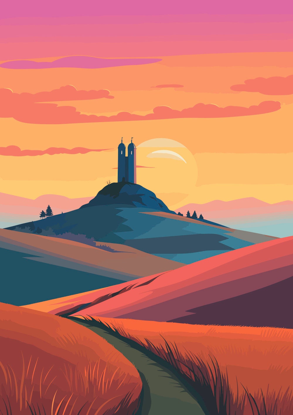 Personalisable Glastonbury Tor Print - A4 A3 A2 - Music Festival - Poster - Festival Merch