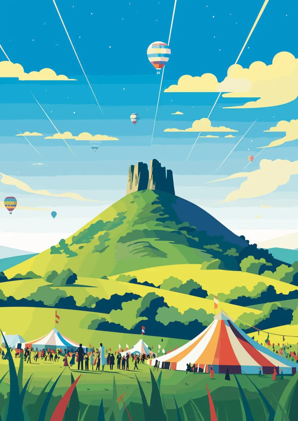 Personalisable Glastonbury Tor Print - A4 A3 A2 - Music Festival Poster - Festival Merch
