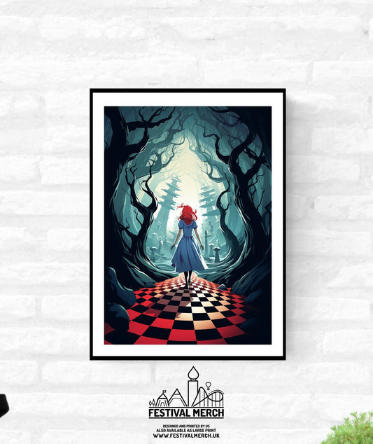 Alice in wonderland Wall Art Alice Adventures Movie Poster - Mad hatter Fairy tale into the rabbit hole print - A4 A3 A2 - Festival Merch