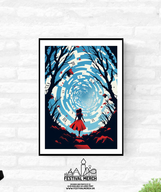 Alice in wonderland Wall Art Alice Adventures Movie Poster - Mad hatter Fairy tale into the rabbit hole print - A4 A3 A2 - Festival Merch