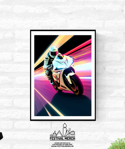 Futuristic Motor Bike Movie Style Poster Tron Inspired Motorsport Print Superbike High speed Art Print - A4 A3 A2 - Festival Merch