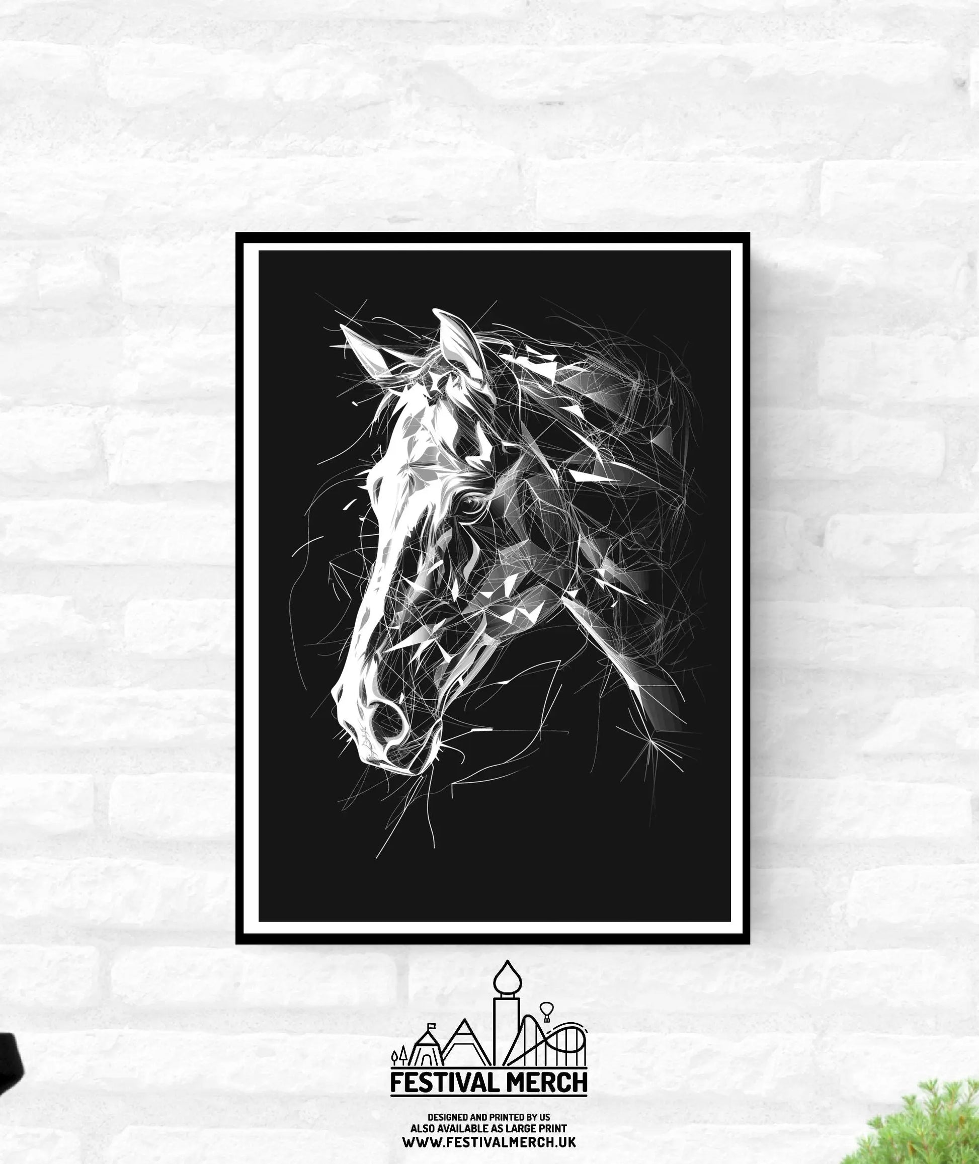 Horse Print Abstract - Black and White Art - office home decor - A4 A3 A2 - Festival Merch
