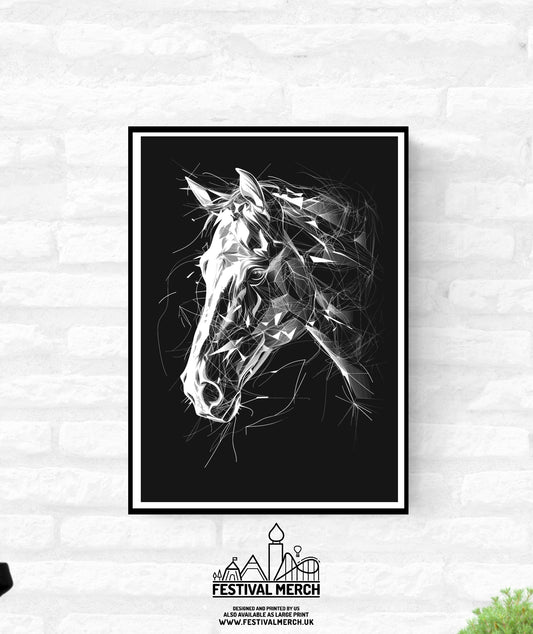 Horse Print Abstract - Black and White Art - office home decor - A4 A3 A2 - Festival Merch