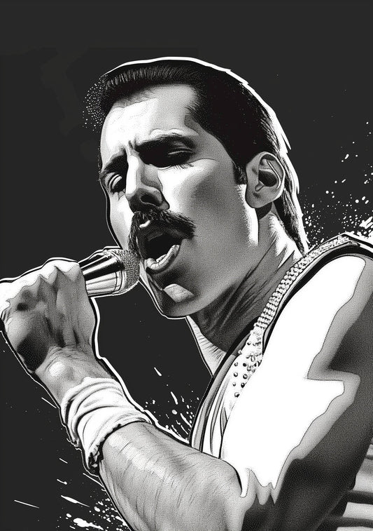 Freddie Mercury Art Famous Faces Music Musician Queen Celebrity Wall Art Print - A4 A3 A2 - Festival Merch