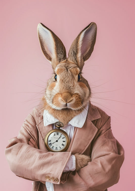 Funny Animal Wall Art Pink Rabbit Alice in wonderland you're late  - A4 A3 A2 - Festival Merch