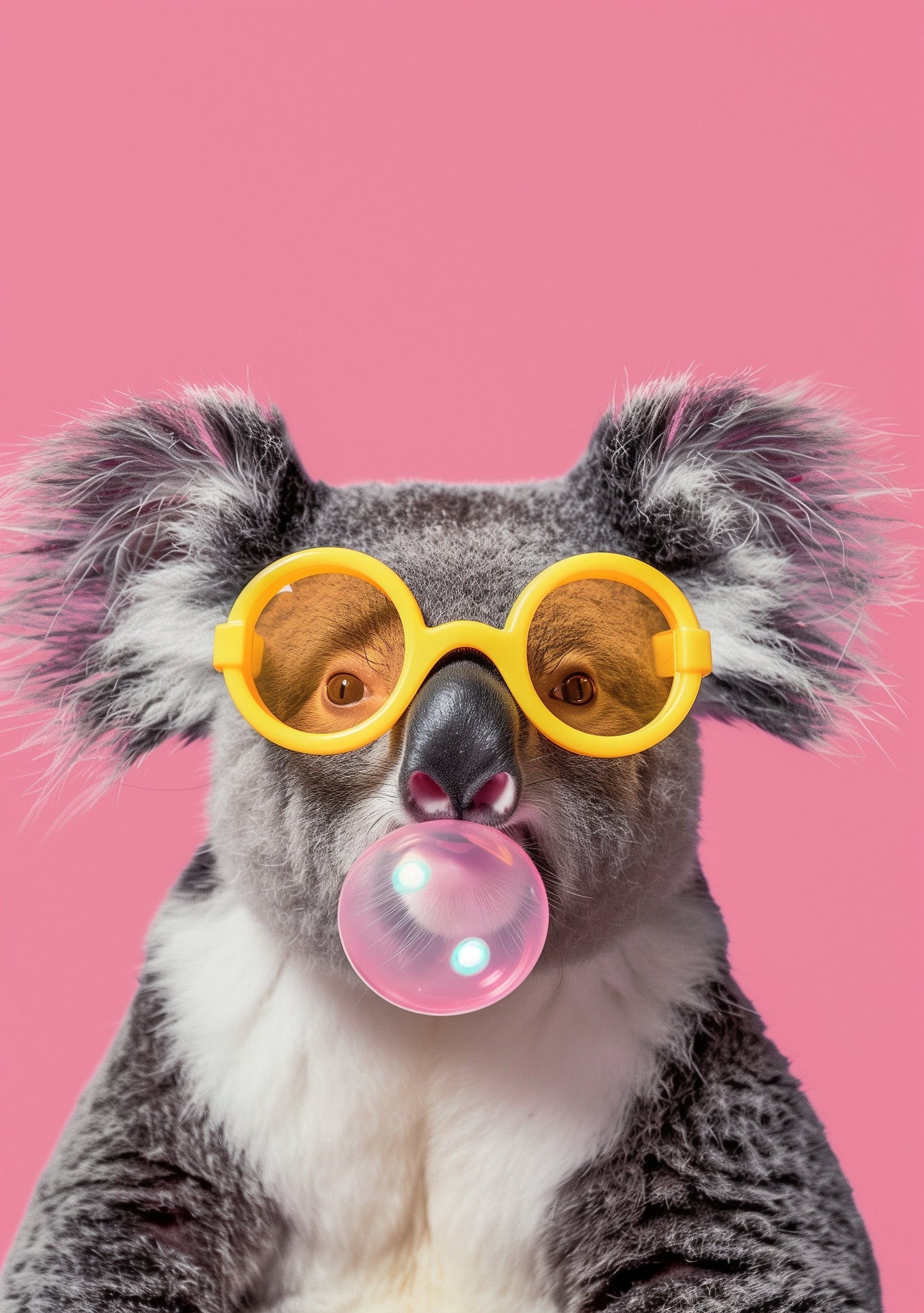 Funny Animal Wall Art Pink Koala bubble gum  - A4 A3 A2 - Festival Merch