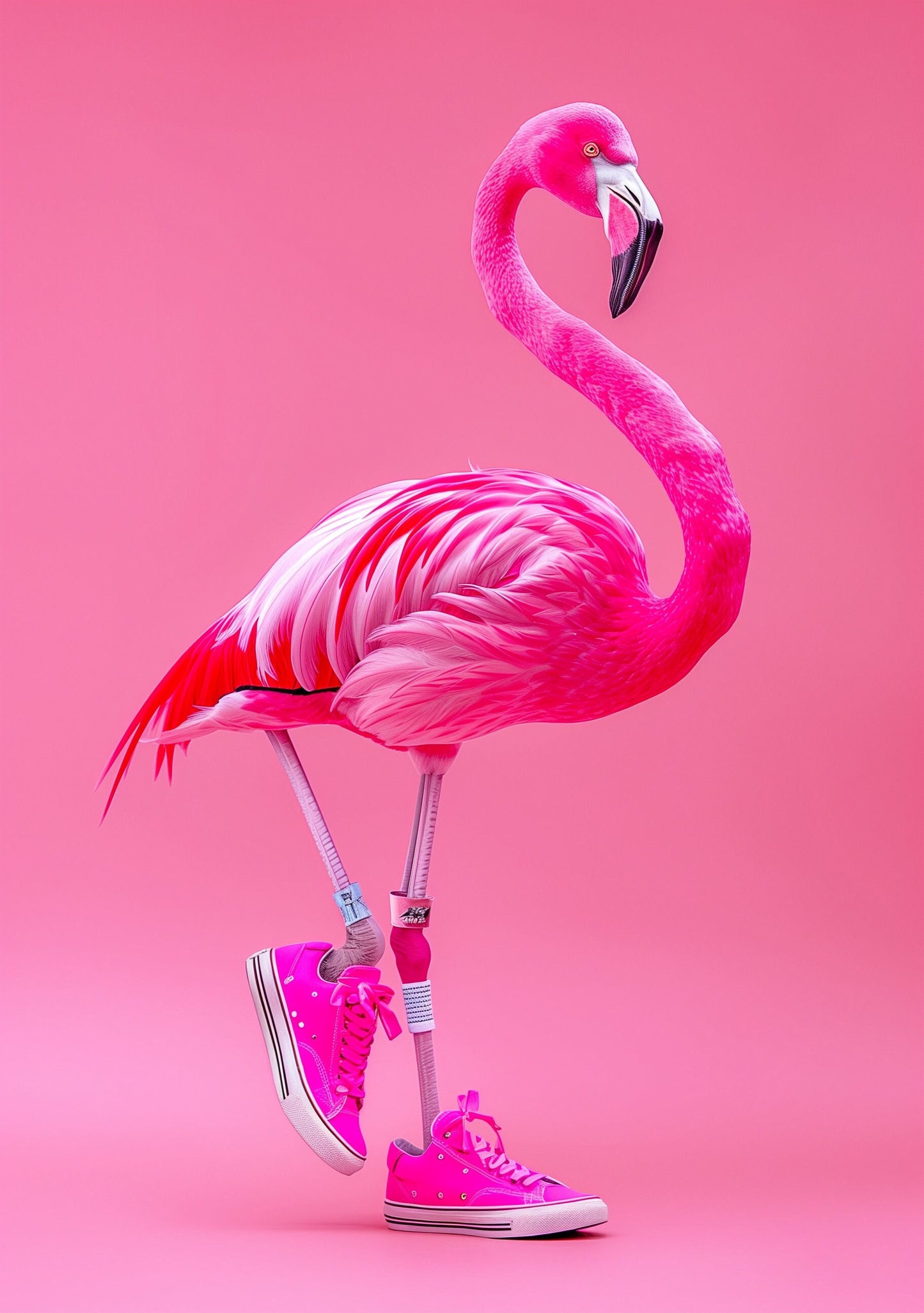 Funny Animal Wall Art Pink Flamingo wearing trainers party animal - A4 A3 A2 - Festival Merch