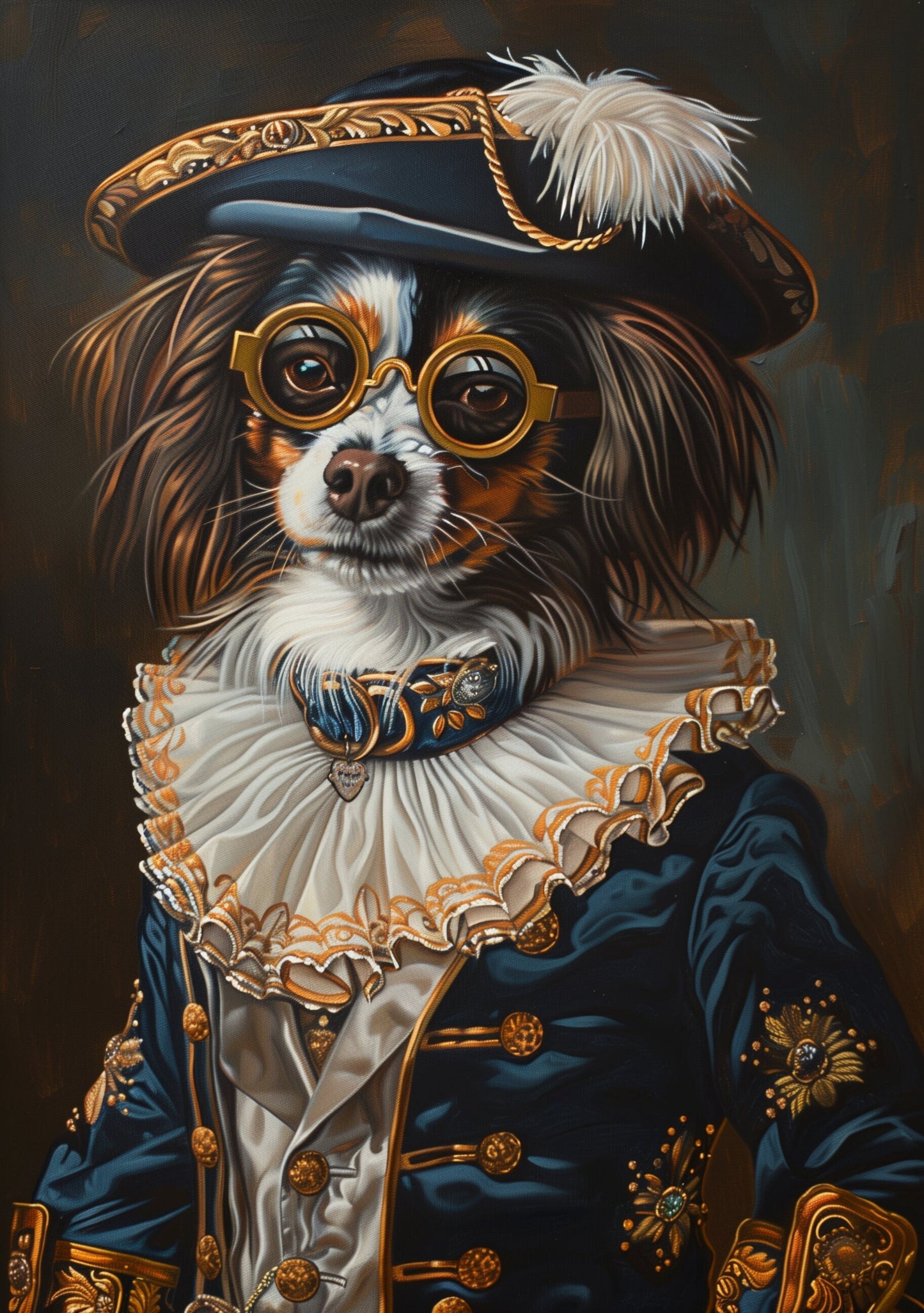 Premium Pet Portrait Dog Oil painting Vintage Funny Animal Wall Art Regal Renaissance Human outfit cloths - A4 A3 A2 - Festival Merch