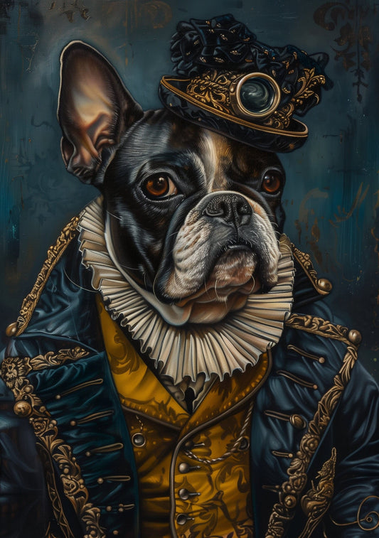 Premium Pet Portrait Oil Bull dog painting Vintage Funny Animal Wall Art Regal Renaissance Human outfit cloths - A4 A3 A2 - Festival Merch