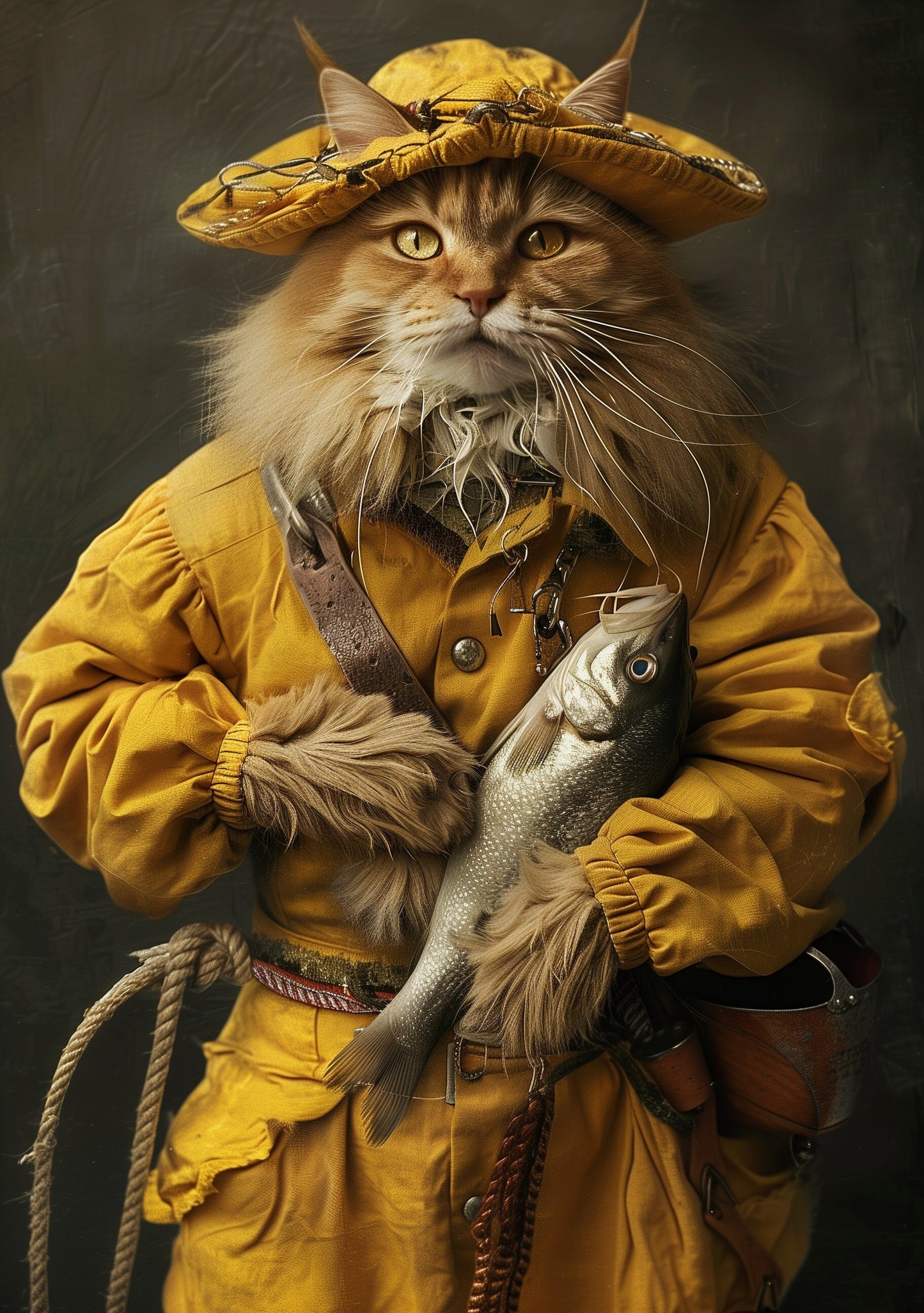 Premium Fisherman Trawlerman Pet Portrait Oil painting Vintage Funny Animal Wall Art Regal Renaissance Human outfit -A4A3A2- Festival Merch