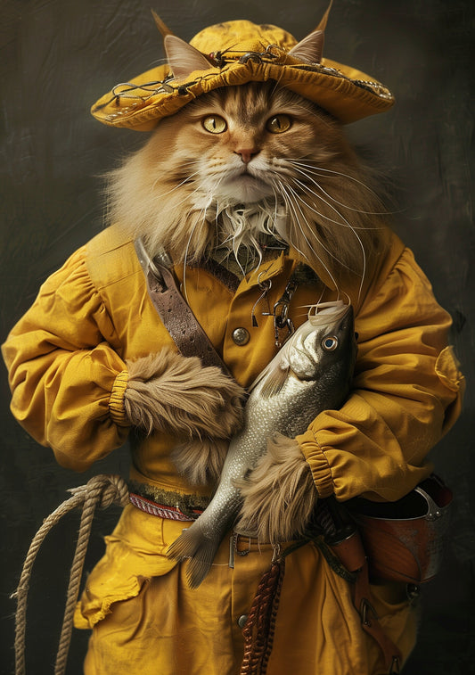 Premium Fisherman Trawlerman Pet Portrait Oil painting Vintage Funny Animal Wall Art Regal Renaissance Human outfit -A4A3A2- Festival Merch