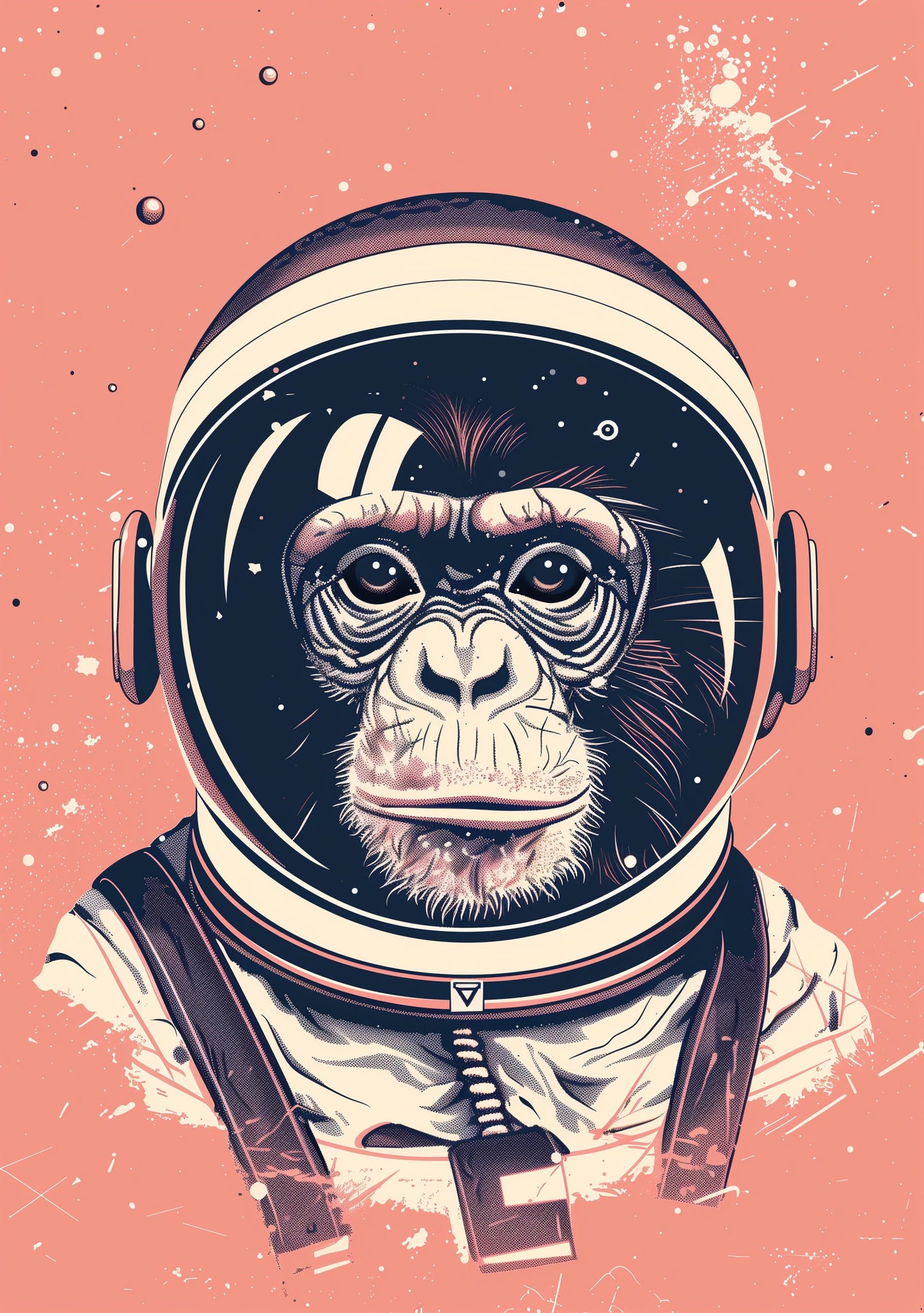 Funny Animal Wall Art Pink Space Monkey Space suit  - A4 A3 A2 - Festival Merch