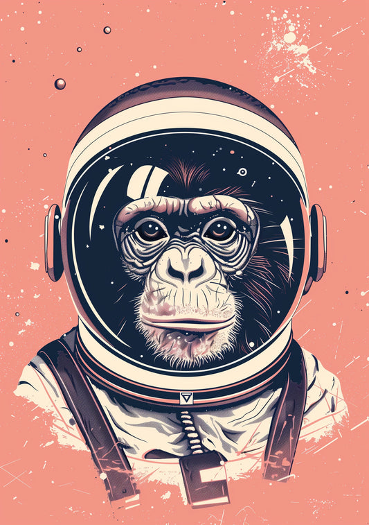 Funny Animal Wall Art Pink Space Monkey Space suit  - A4 A3 A2 - Festival Merch