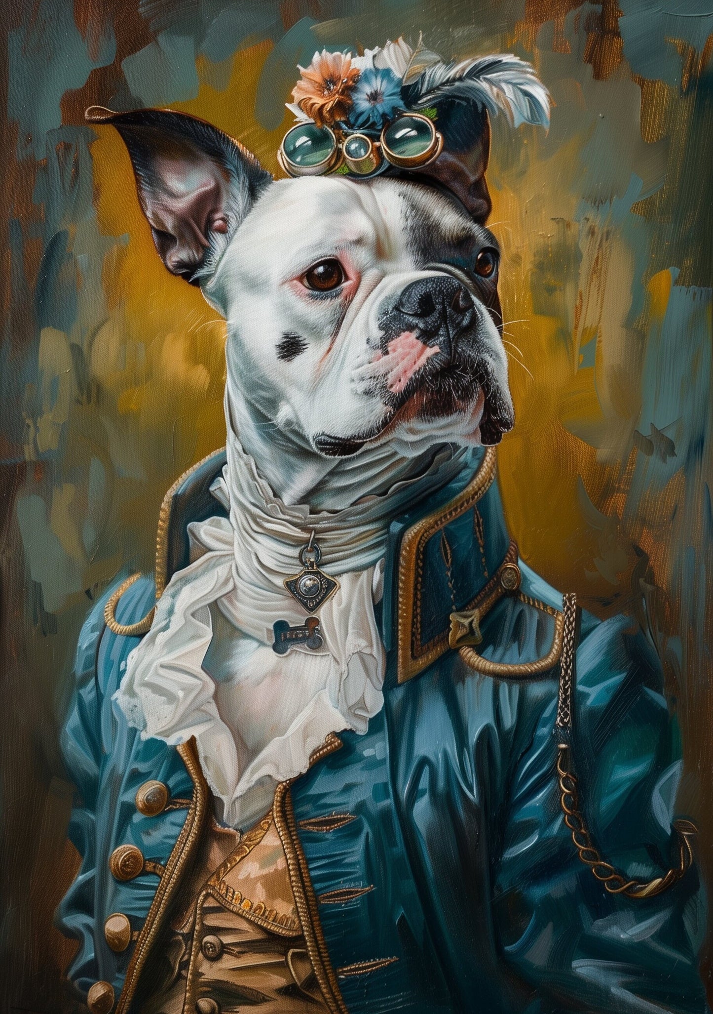 Premium Pet Portrait Oil Bull dog painting Vintage Funny Animal Wall Art Regal Renaissance Human outfit cloths - A4 A3 A2 - Festival Merch
