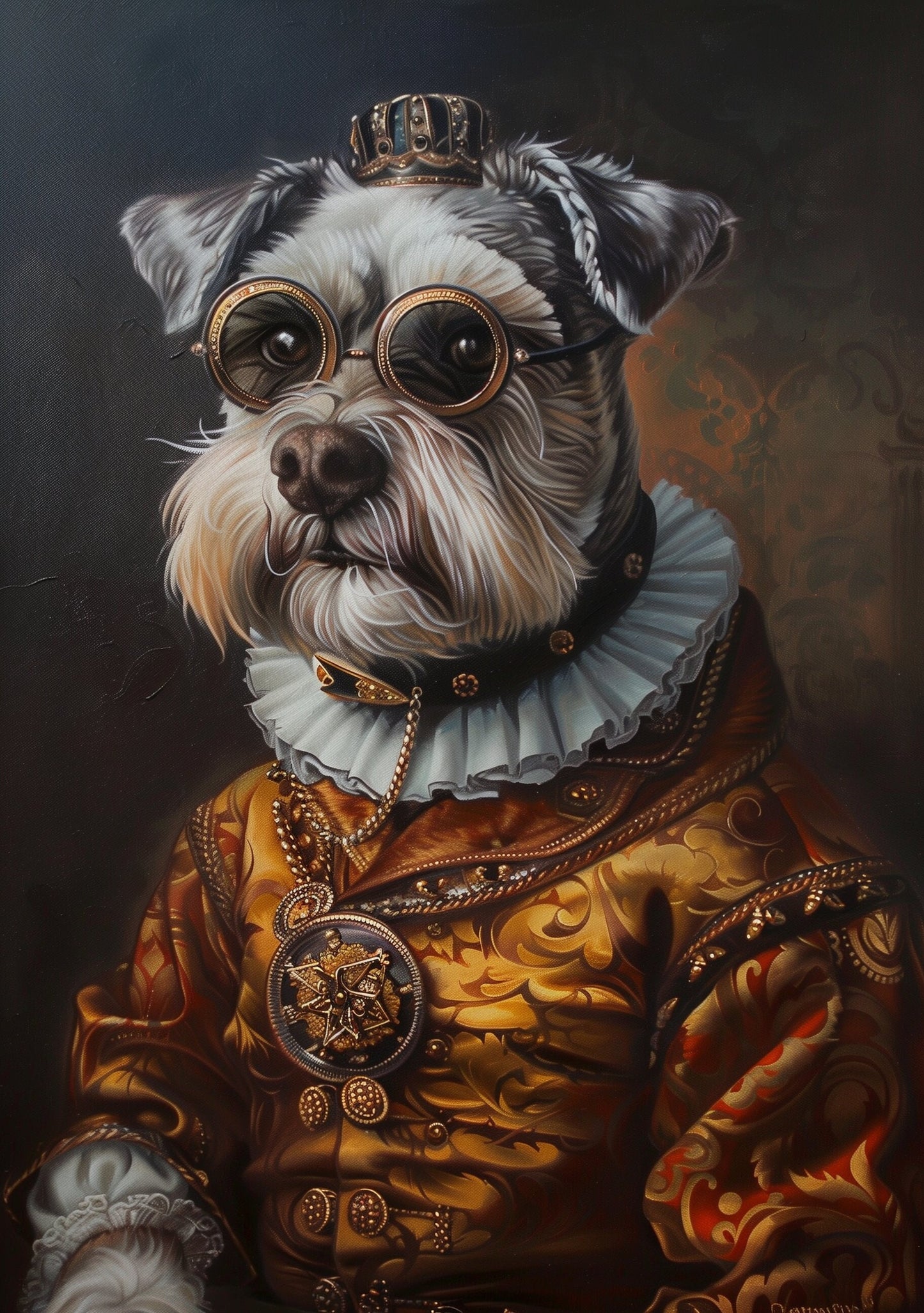 Premium Pet Portrait Oil Terrier Dog painting Vintage Funny Animal Wall Art Regal Renaissance Human outfit cloths - A4 A3 A2- Festival Merch