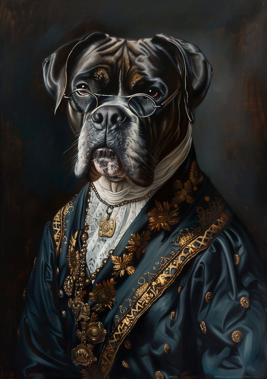 Premium Pet Portrait Oil Bull dog painting Vintage Funny Animal Wall Art Regal Renaissance Human outfit cloths - A4 A3 A2 - Festival Merch