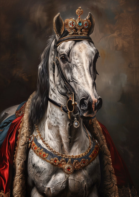 Premium Horse Pet Portrait Oil painting Vintage Funny Animal Wall Art Regal Renaissance Equestrian Royal Art - A4 A3 A2 - Festival Merch