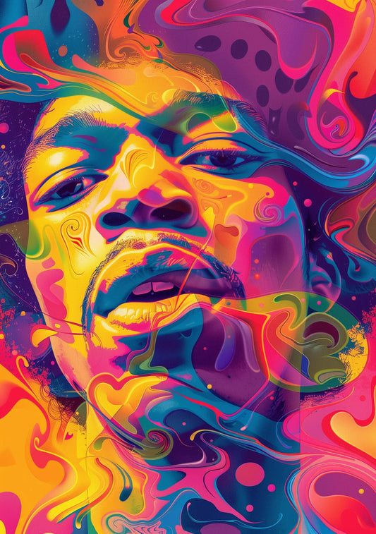 Jimi Hendrix Colourful Portrait Wall Art Print Famous Faces Celebrity - A4 A3 A2 - Festival Merch