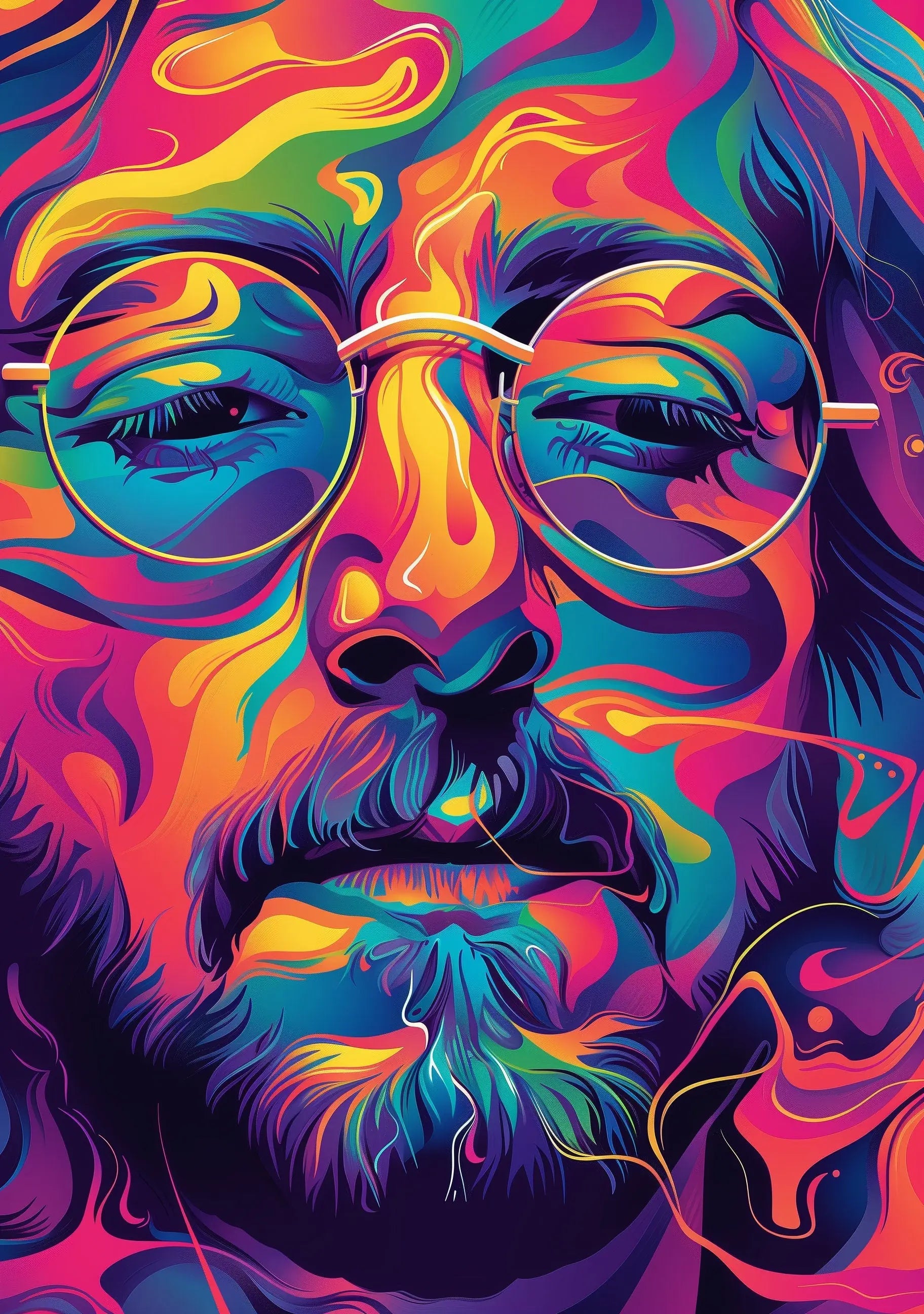 John Lennon Colourful Portrait Wall Art Print Famous Faces Celebrity - A4 A3 A2 - Festival Merch