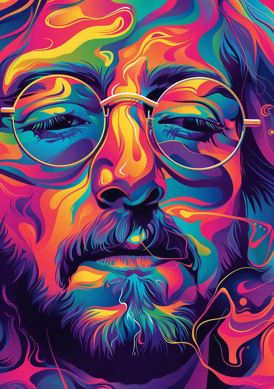 John Lennon Colourful Portrait Wall Art Print Famous Faces Celebrity - A4 A3 A2 - Festival Merch